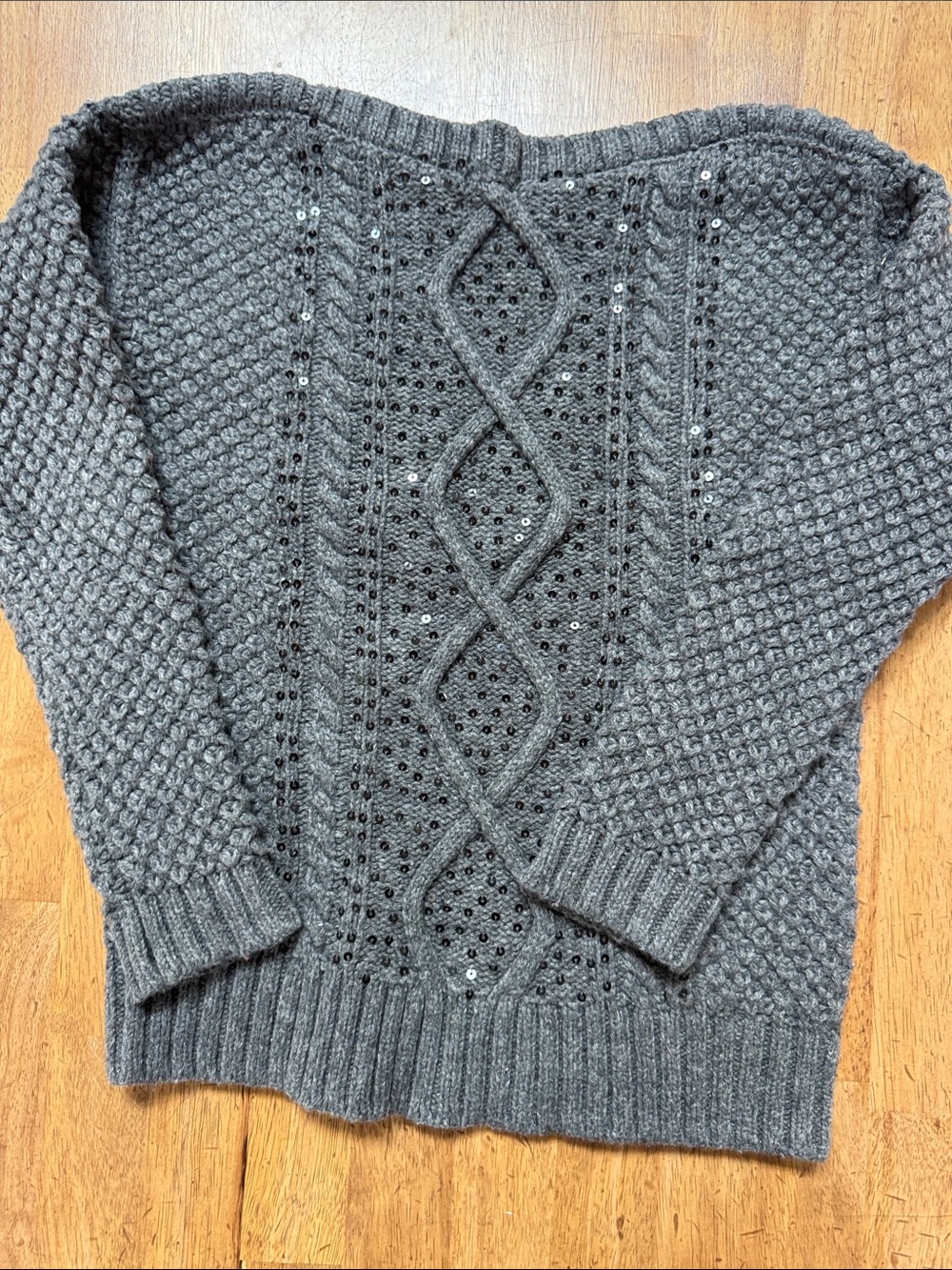 GAP Charcoal Gray Sequin Cable Knit Crewneck Sweater